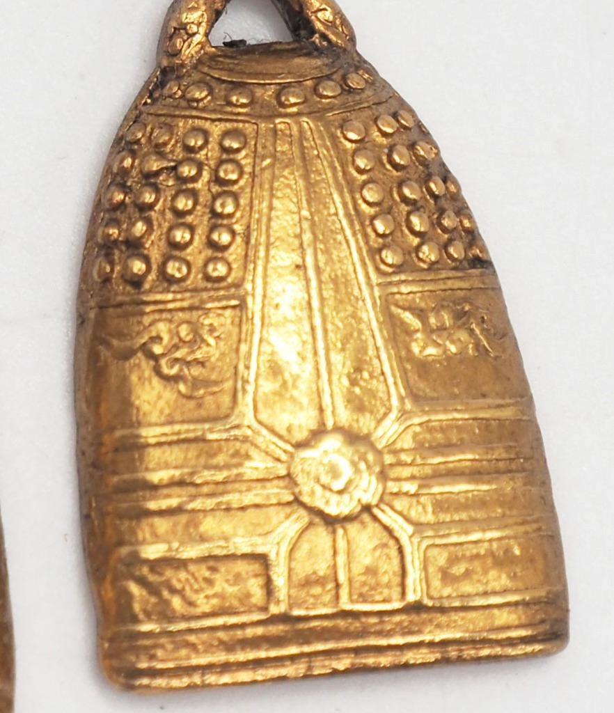 Alva Museum Replicas Japanese Temple Bells Pendant Earrings Screw On