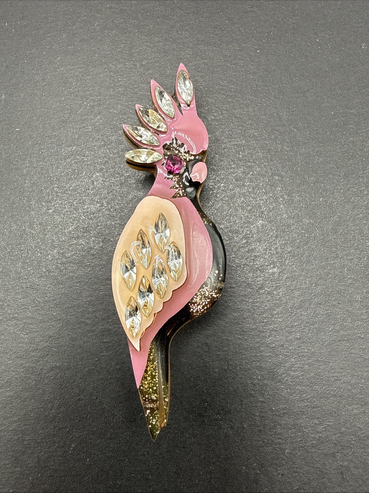 Lucinda Parrot Pin – Rhinestone Purple Black Sparkle Bird