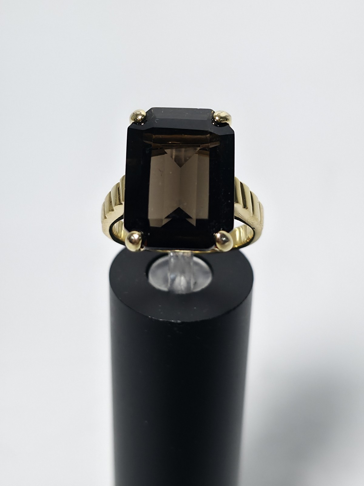 Vintage SETA Gold Plated Emerald Cut Smoky Quartz Statement Ring Size 7.75 (J2)