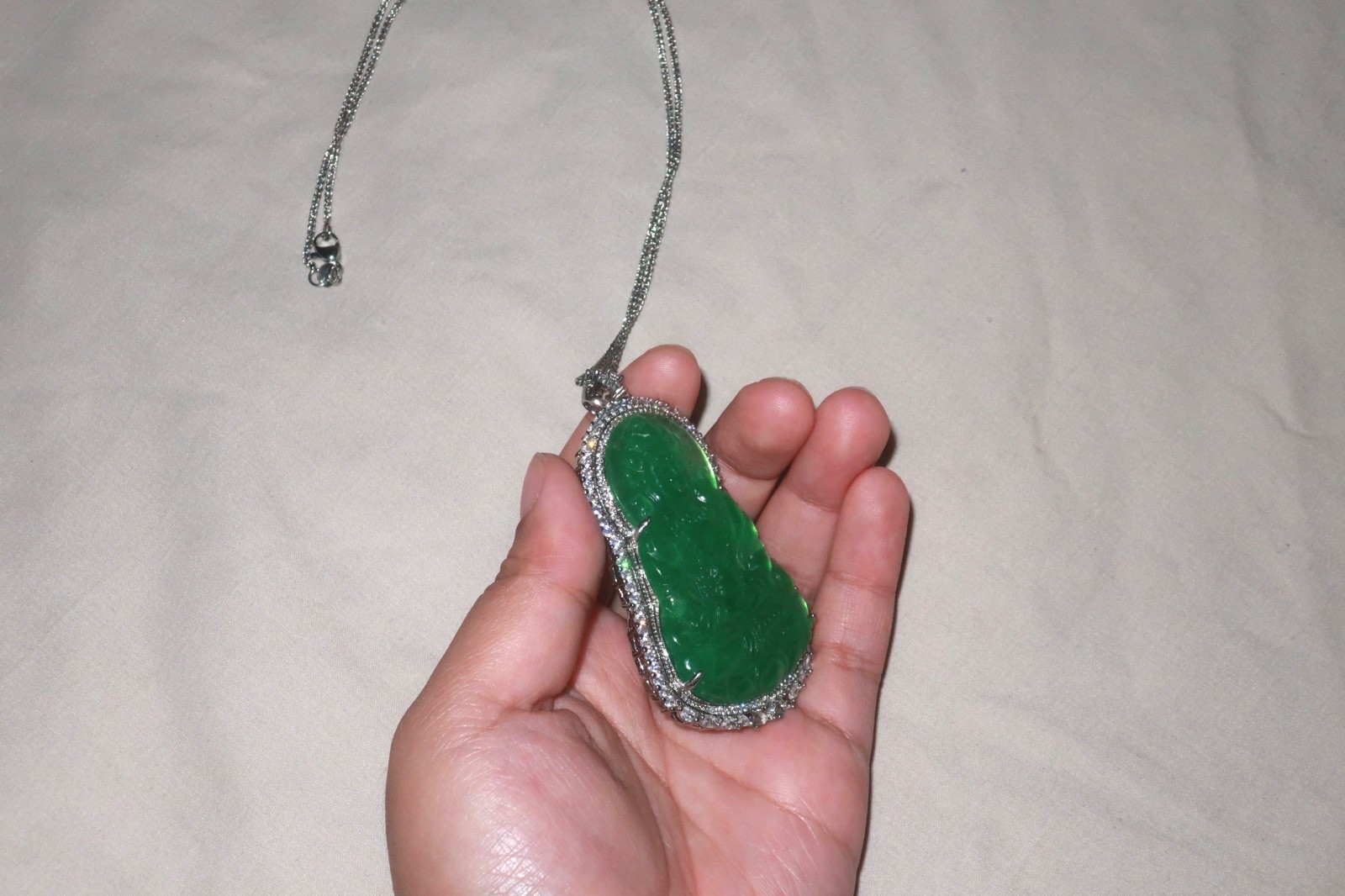 Rare Type A Natural Icy Green Jadeite Guanyin Pendant Translucent Feicui Deity