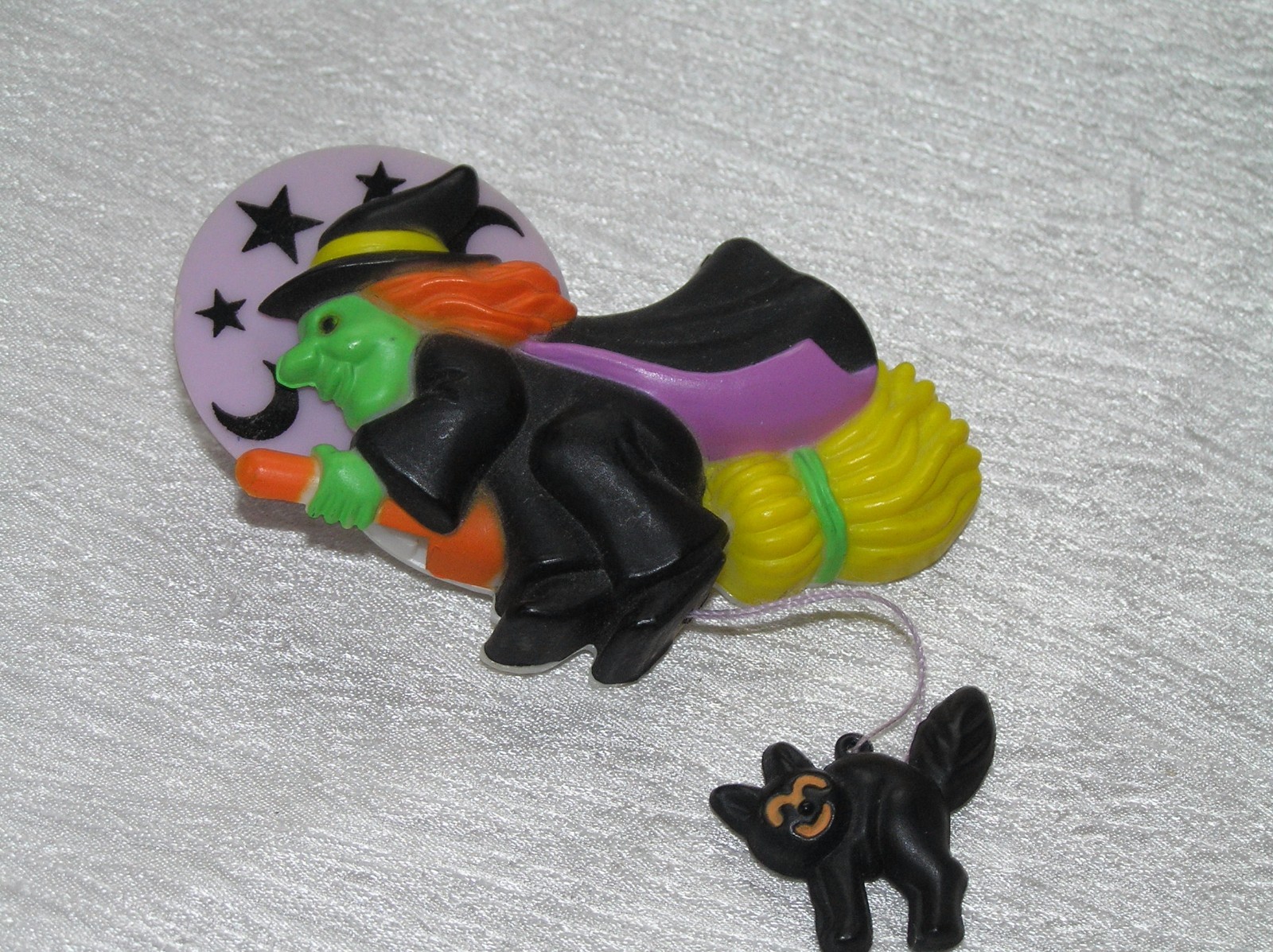 Estate Fun World Division Marked Flying Plastic Witch with Spinning Moon & Black