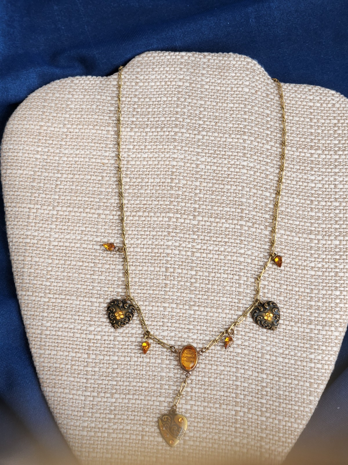 Vintage Glass Works Studio Necklace Heart Charm Rhinestone Accents