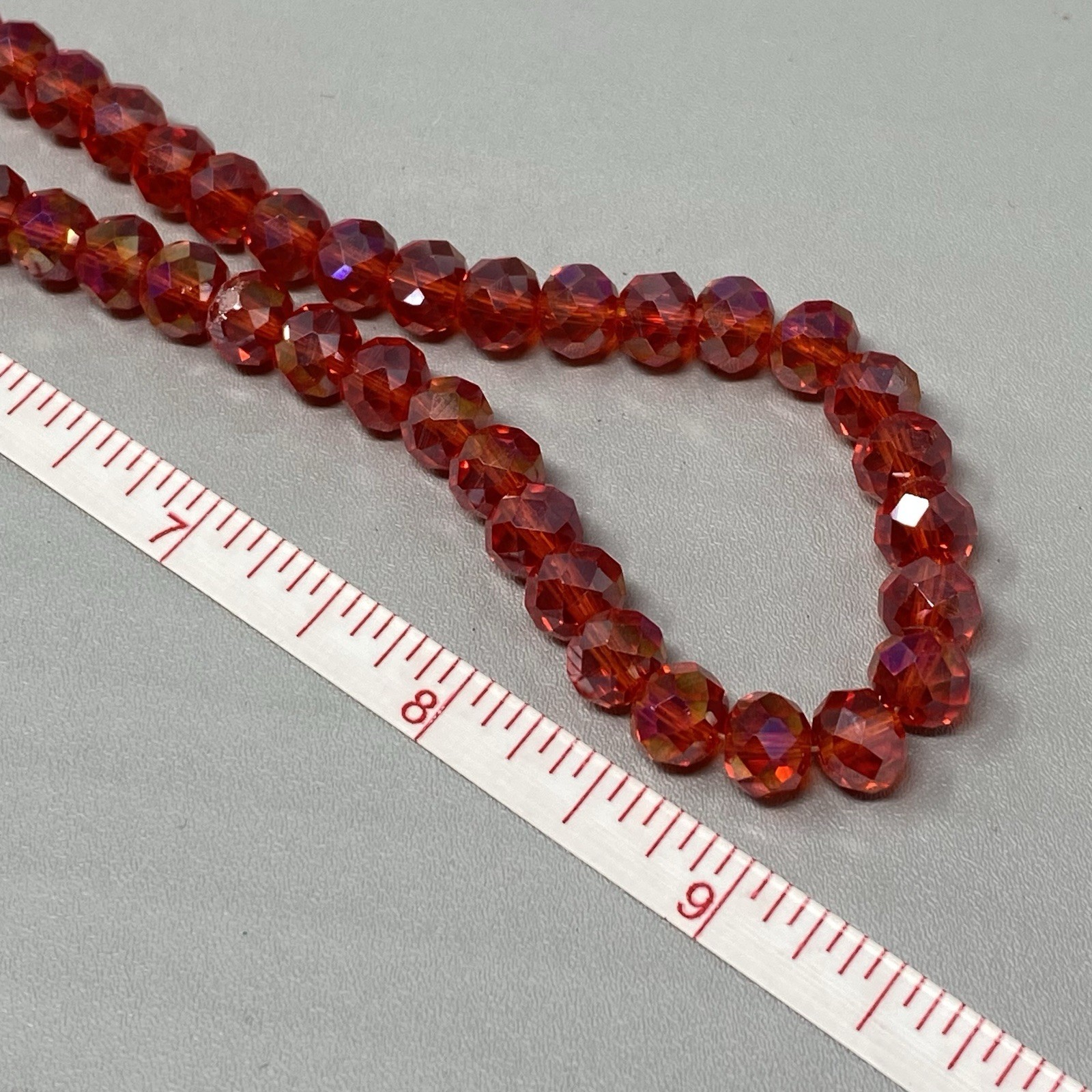 Red Aurora Borealis Glass Bead Necklace Colar Iridescent Shiny Round Faceted 18″