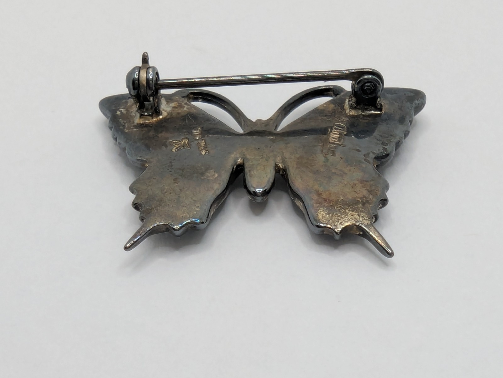 Ataahua Vintage Sterling Silver Blue Paua Shell Butterfly Brooch Pin