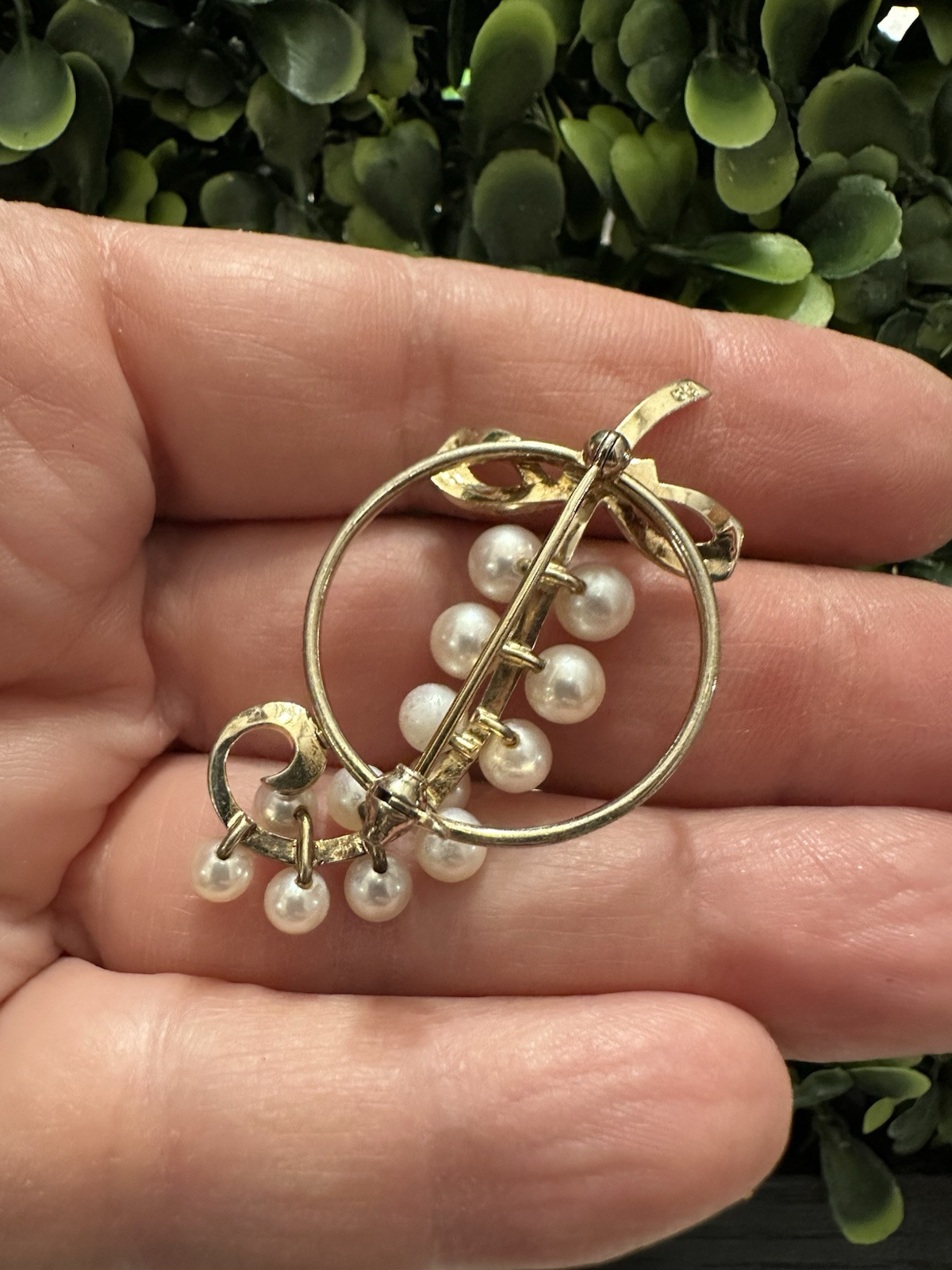 Vintage Mikimoto Pearl Signed MS Vermeil Sterling Brooch Pin