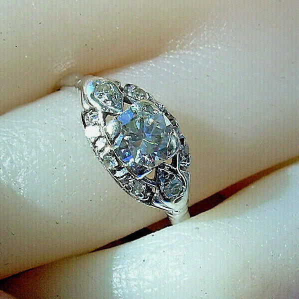 Original EARTH MINED DIAMOND Deco Engagement Ring Antique PLATINUM Solitaire S 8