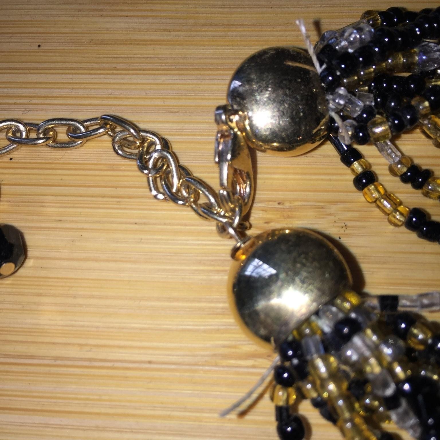 Vintage Multi-Strand Beaded Statement Necklace Gold Tone Acrylic Glass Faux