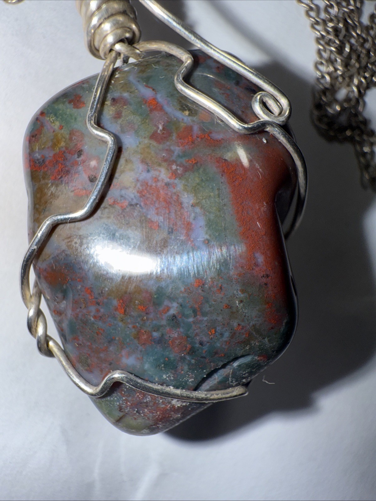 Necklace Bloodstone Big 25ct Solitaire Vintage Sterling Silver 18” Chain