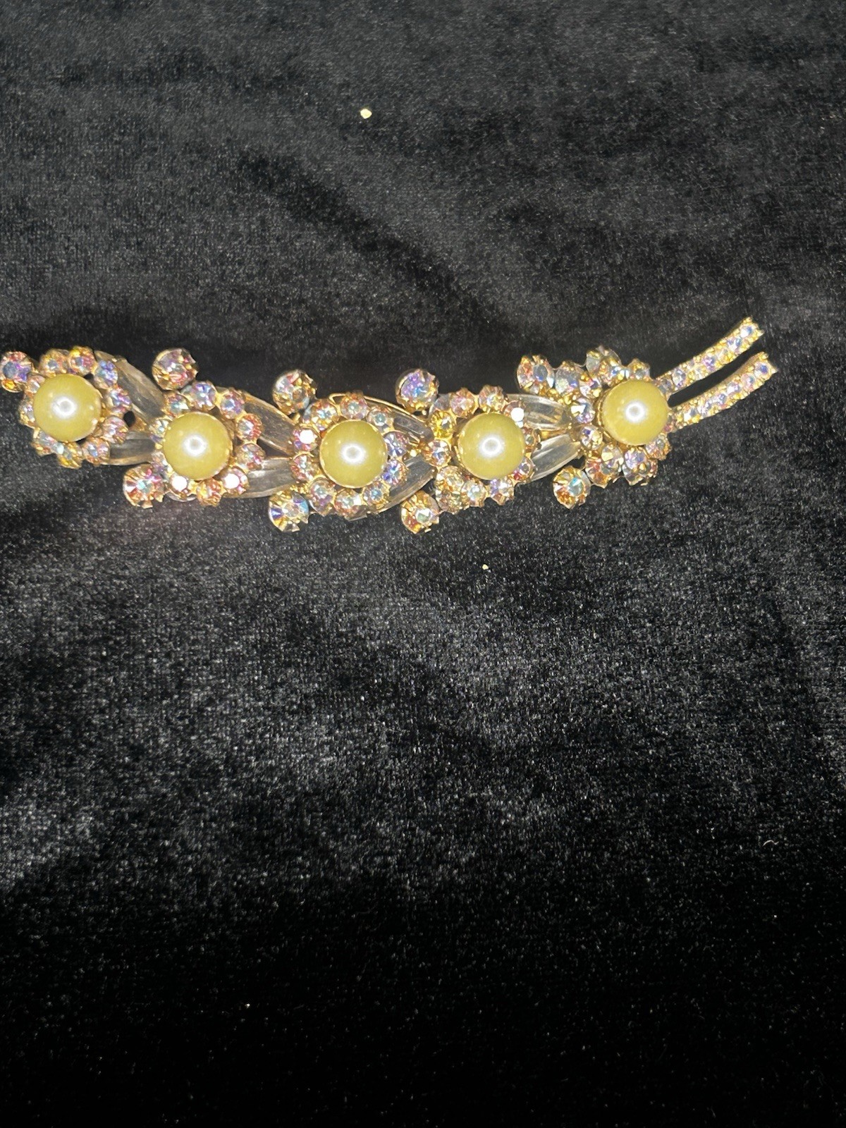 DeLizza And Elster D&E Juliana Pearl & Aurora Borealis Rhinestone Leaf Brooch