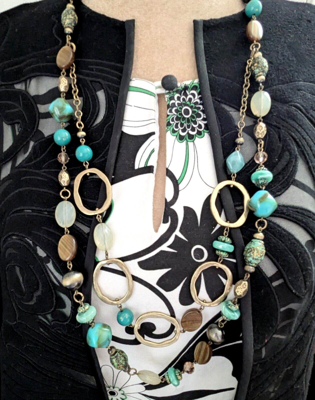 Premier Designs Fringe Bib Layered Necklace Boho Southwestern Signed Jewelry