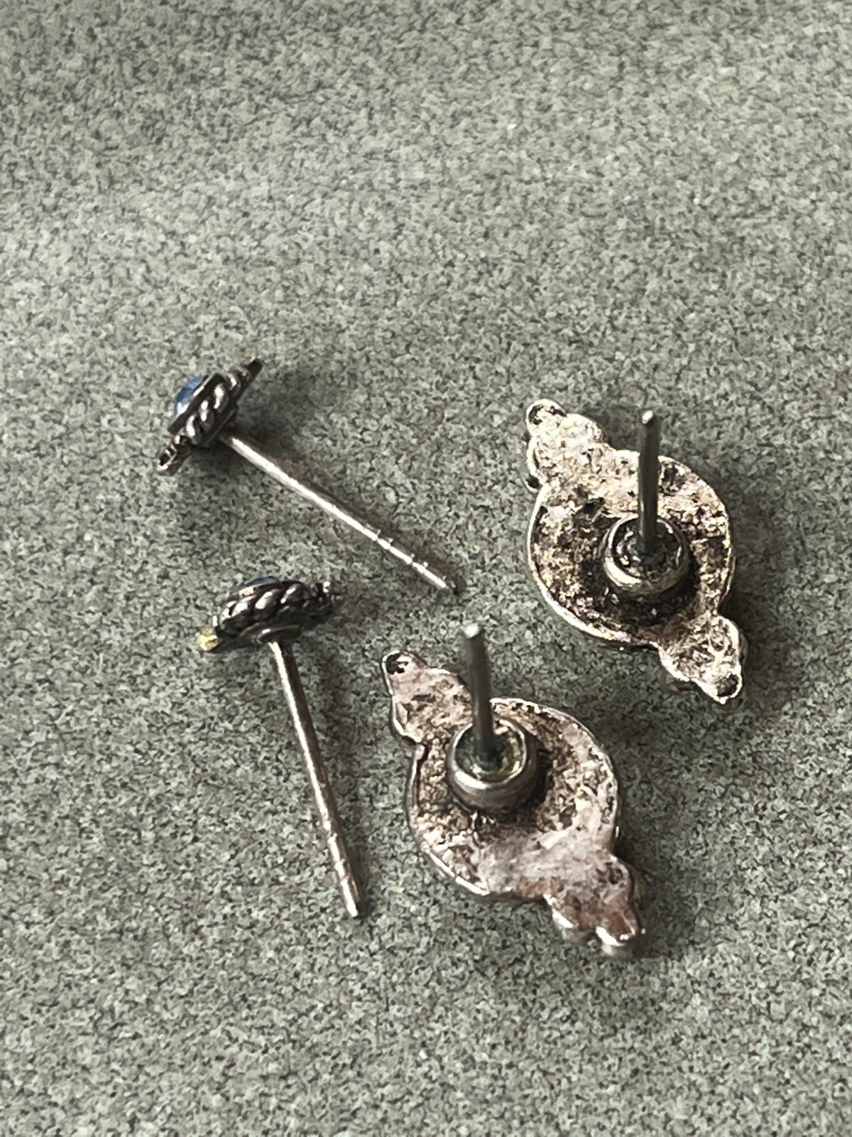 Lot of Dainty Round Blue Topaz & Small Clear Rhinestone in Nonmagnetic Silver