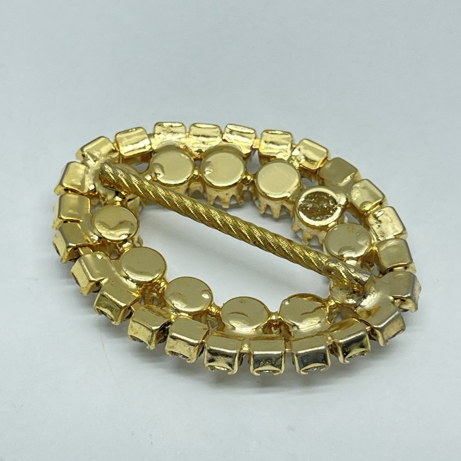 Vintage Gold Tone Oval Scarf Slide Rhinestones And Faceted Milk Stones