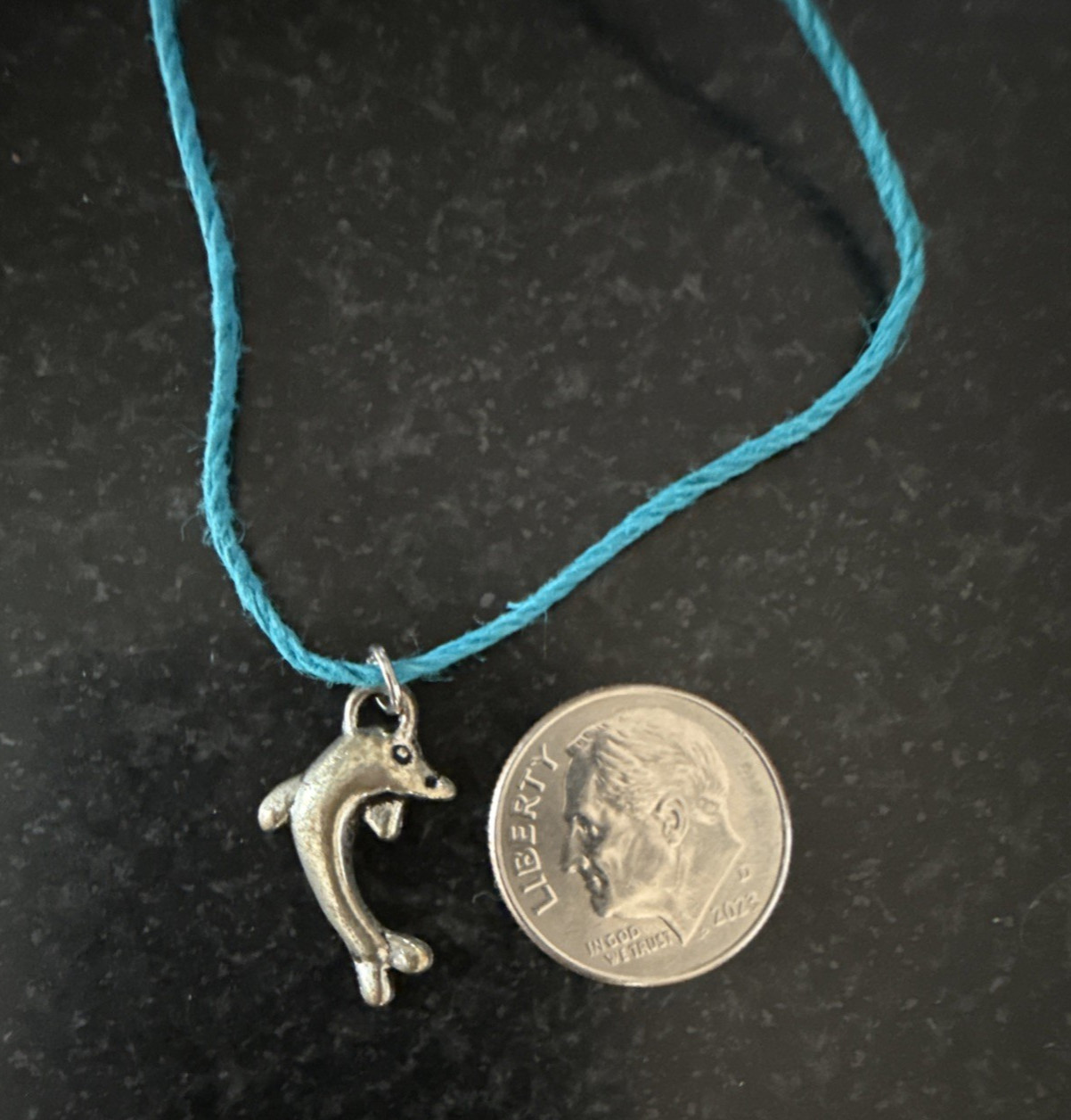 DOLPHIN CHARM Dainty Necklace Hemp Cord Boho Beach Ocean Tibetan Silver Tone