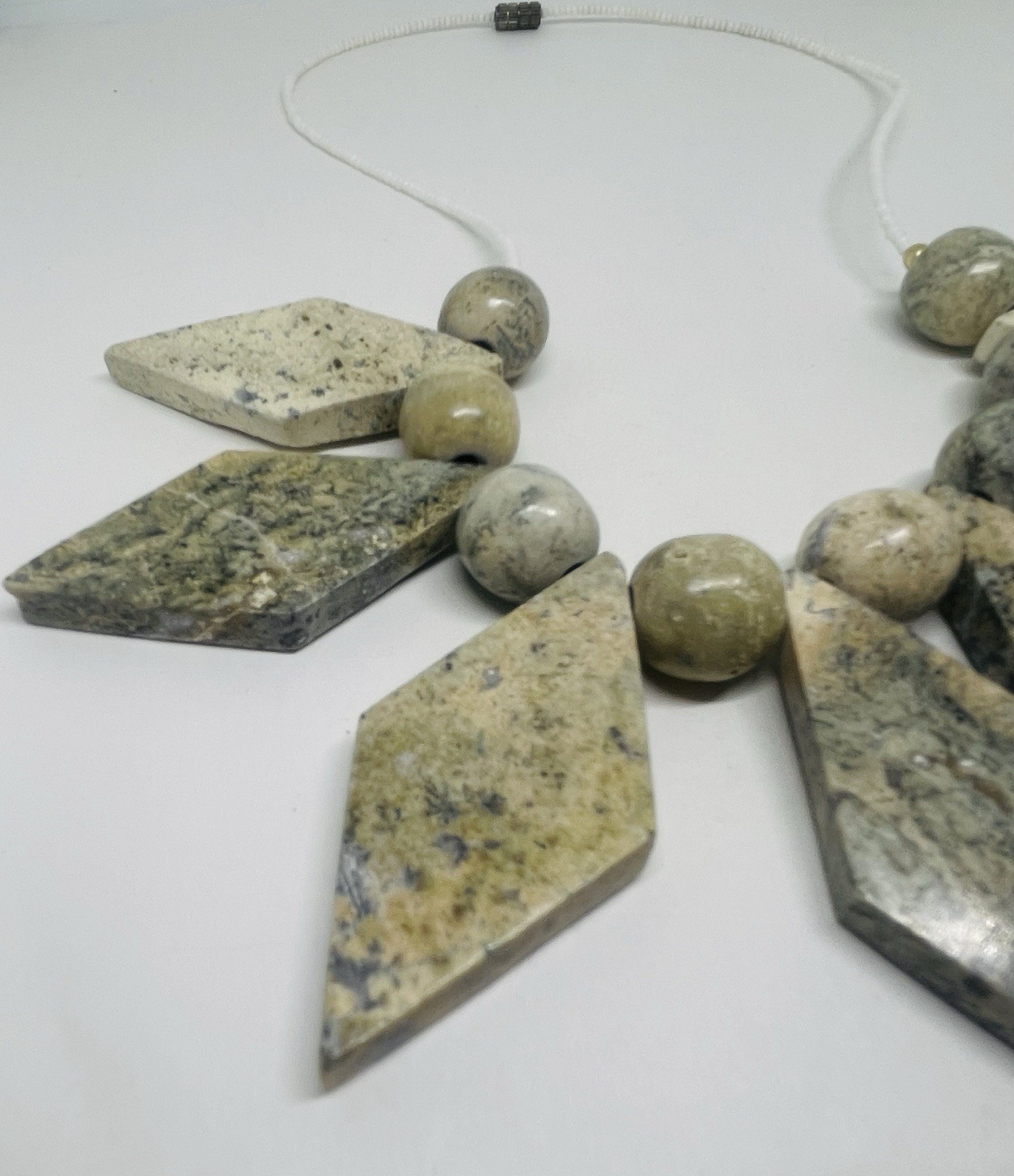 Dendritic Jasper Natural Stone Vintage Bib Festoon Statement Necklace Geometric