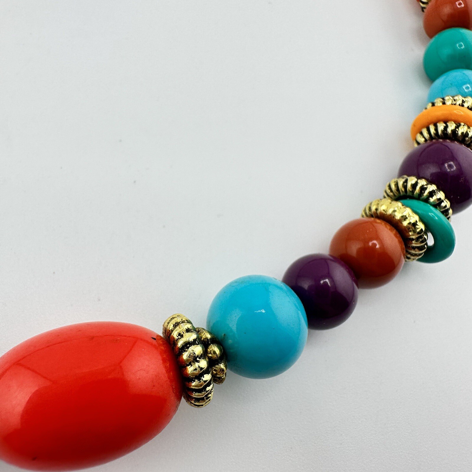 Vintage 1990s Vivid Multicolor Acrylic Bead Gold Tone 19” Necklace