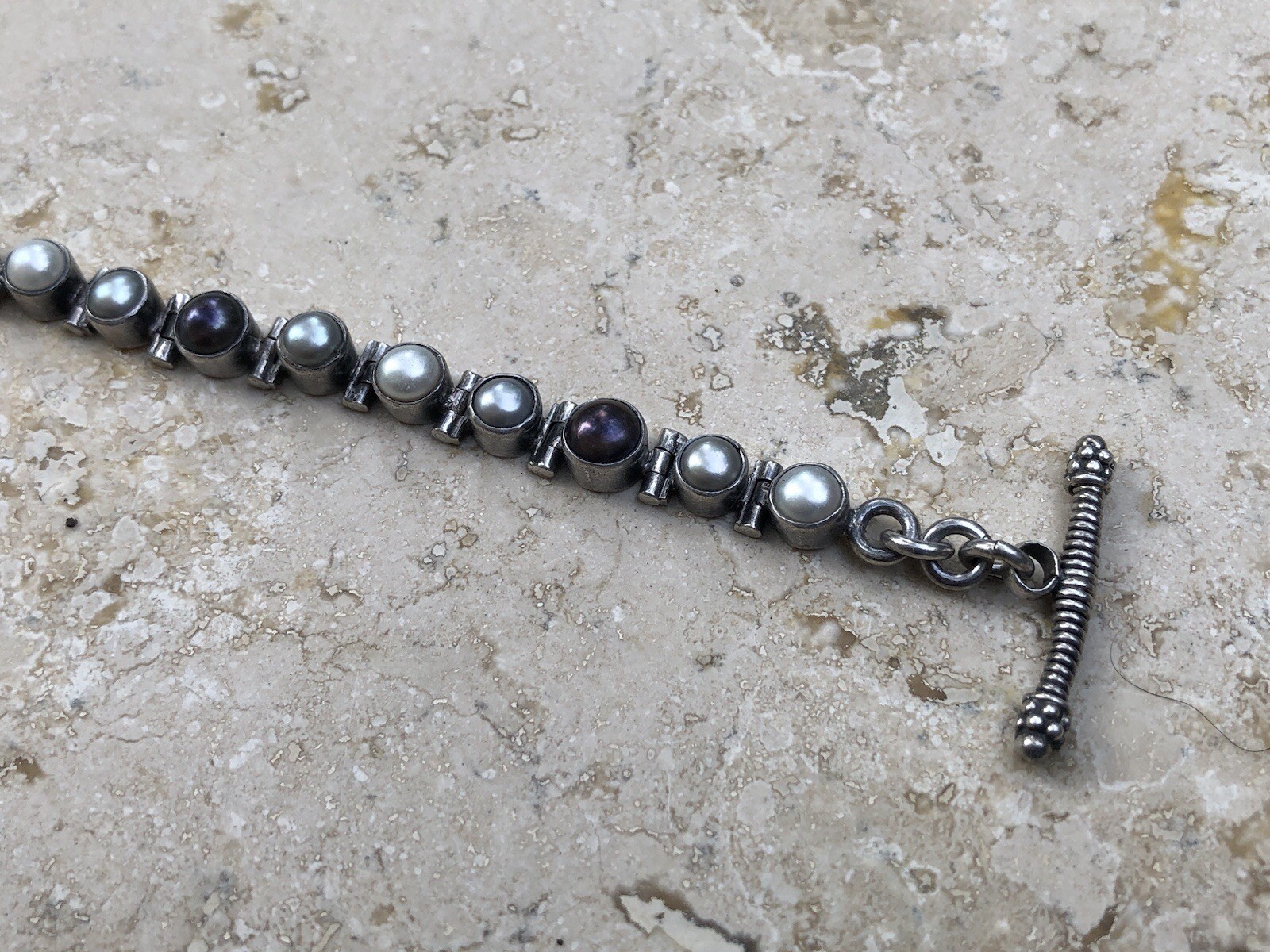 🤍✨Genuine VINTAGE STERLING SILVER Multicolor PEARL BRACELET ESTATE Jewelry✨🤍