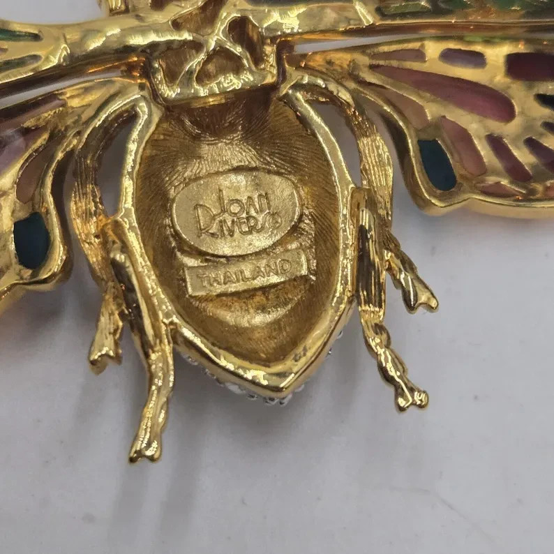 Joan Rivers Plique-a-Jour Stain Glass Cicada Bug Crystal Signed Pin Brooch