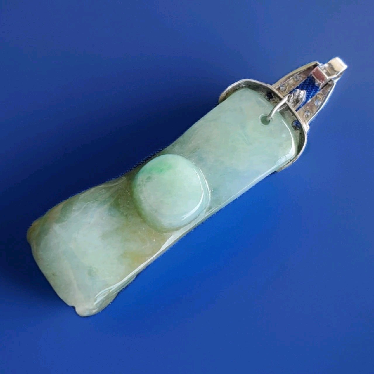 ORIGINAL Antique Green JADE DIAMOND Art Deco Pendant SOLID PLATINUM Medallion
