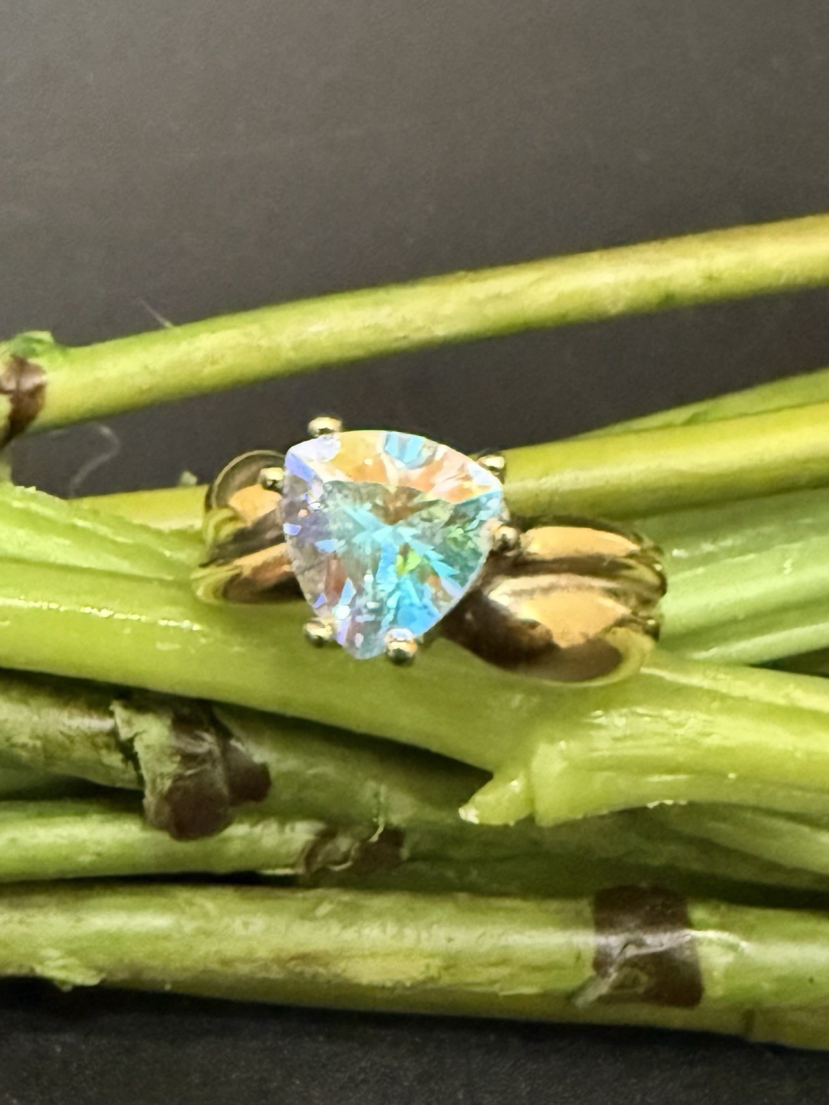 UTC 925 Vermeil Gold Over Sterling Silver Mystic Topaz Trillion Cut Ring Size 8