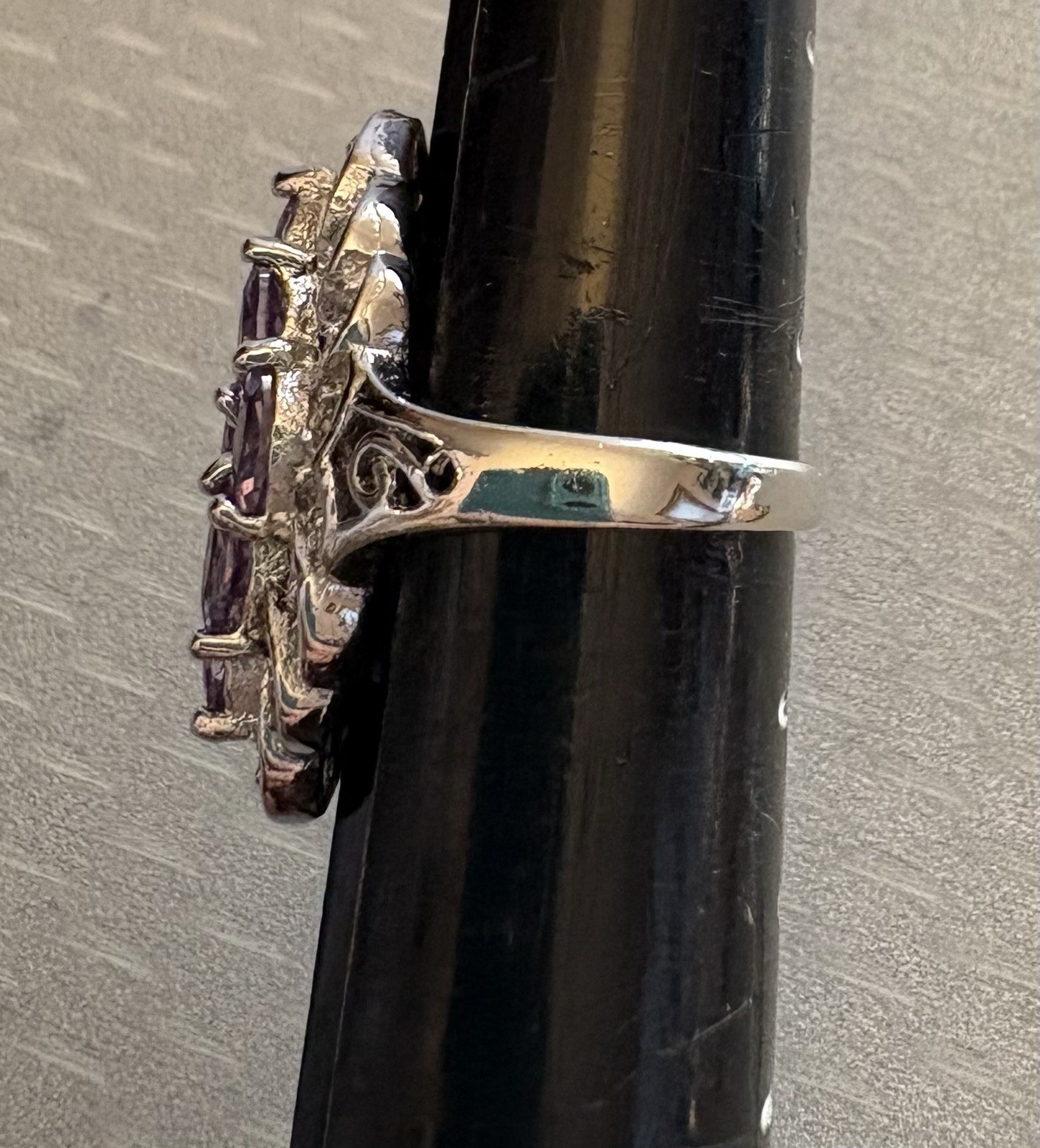 Vintage Sterling Silver Lavender Amethyst Marquise Gem Cluster Ring 925 size 6.5