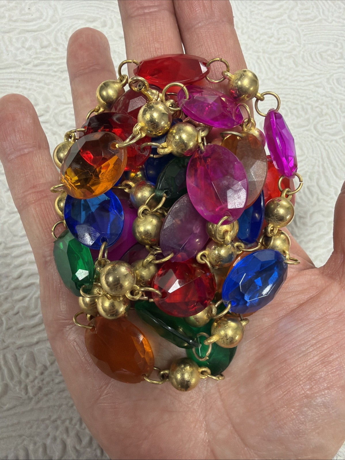 Vintage Multi Color Crystal Open Bezel-Set Station Transparent Acrylic Necklace