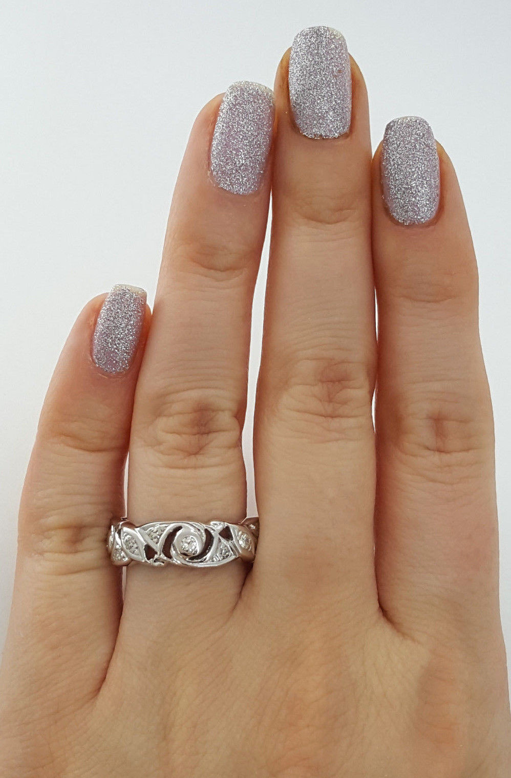 Antique Natural Round Diamond Flower Band Ring 14K White Gold 0.35 ct 6.5 mm