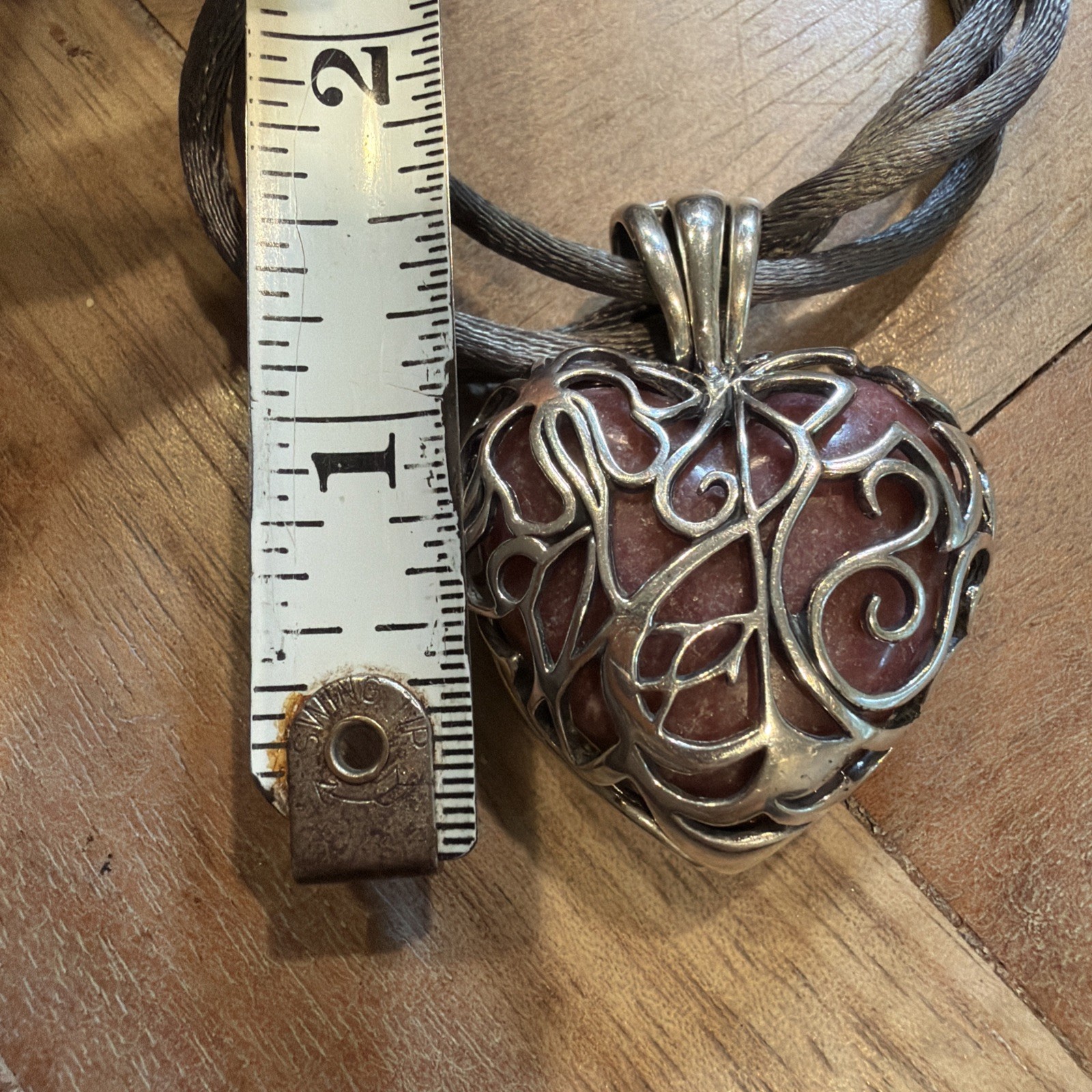 Vintage Carolyn Pollack Rhodonite Puff Heart Enhancer Necklace