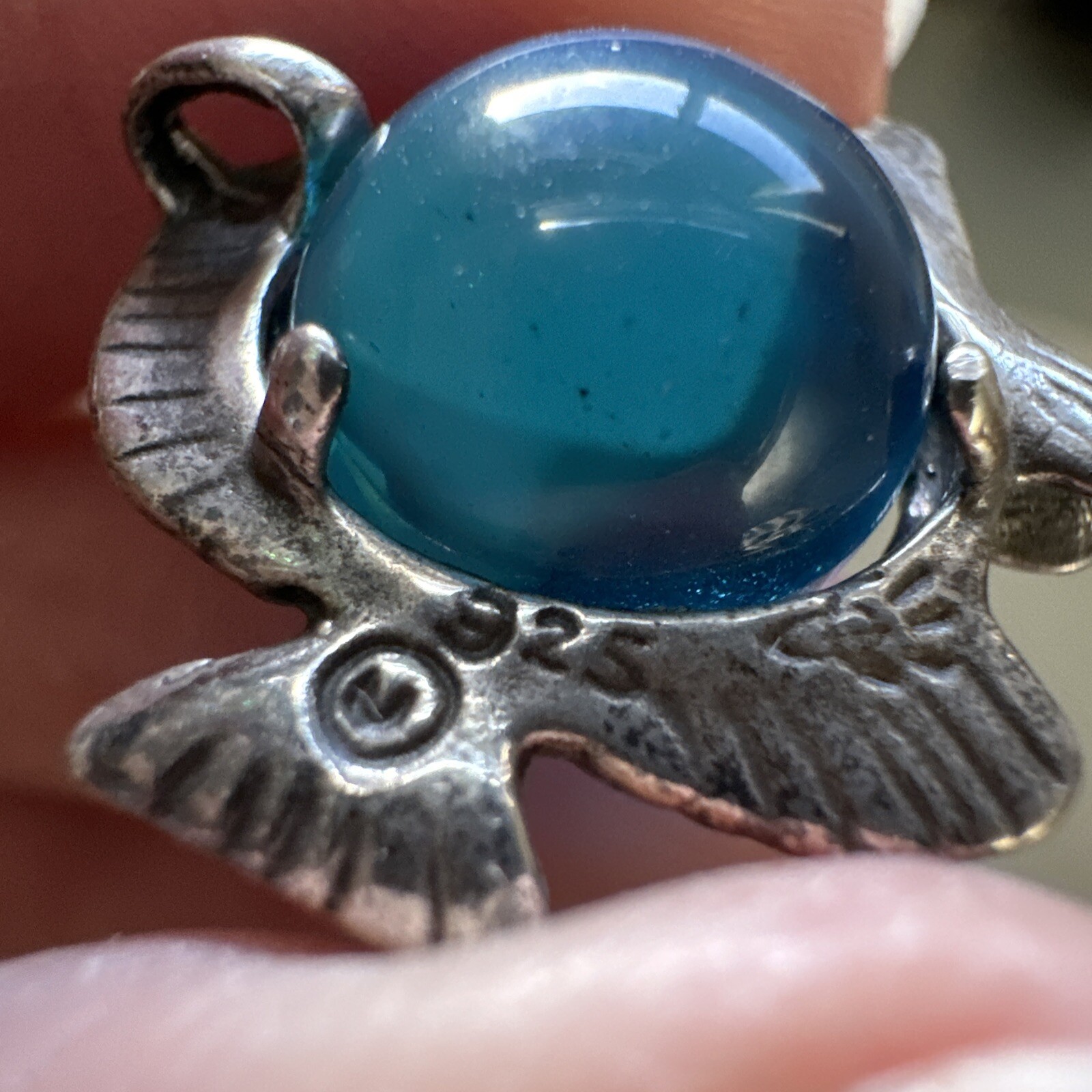 🐠Cute!! Blue Glass Vintage Angelfish Slide Pendant 925 Sterling Silver
