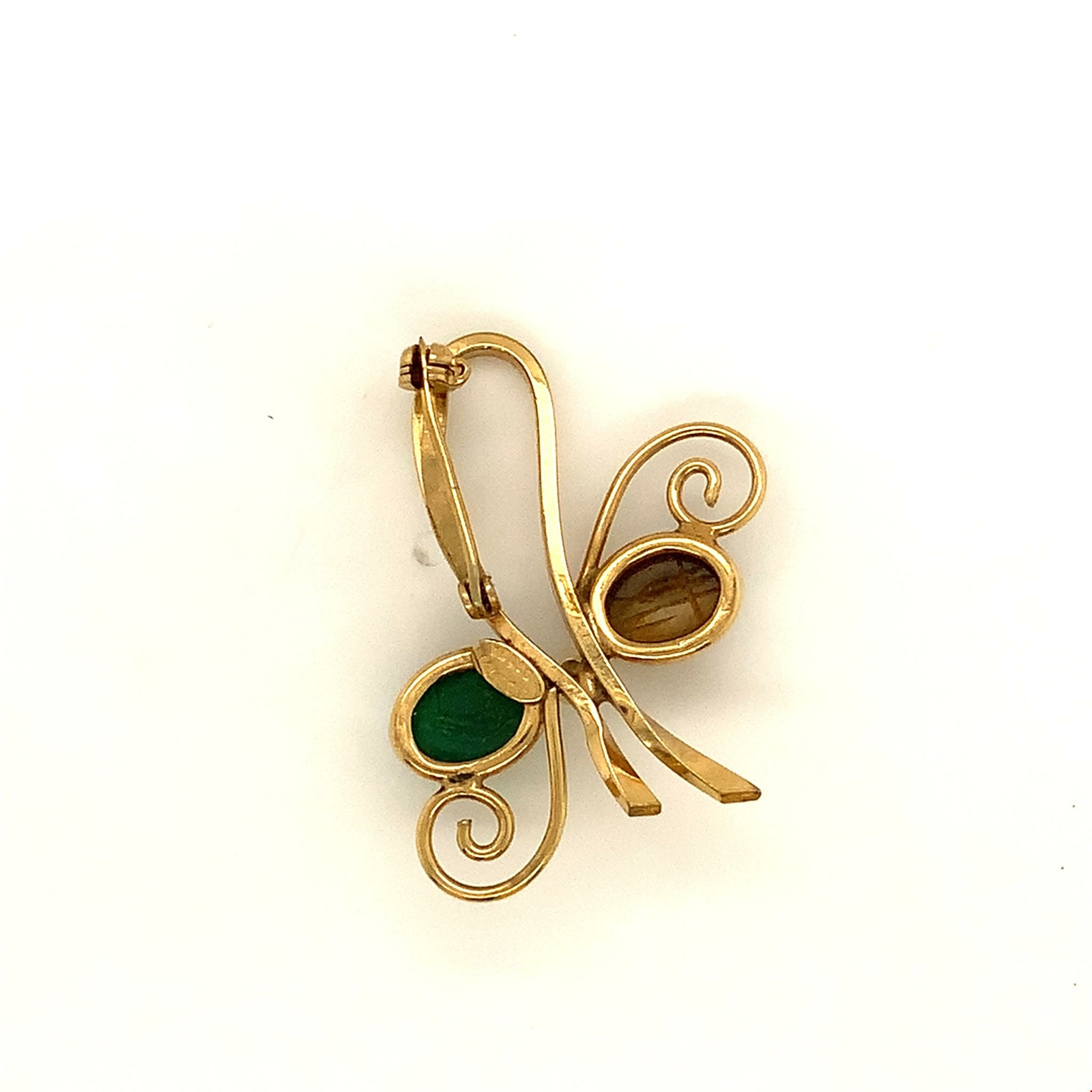 Vintage 14k Gold Filled Wells Scarabs Tiger’s Eye Jade Ornate Bow Design Brooch