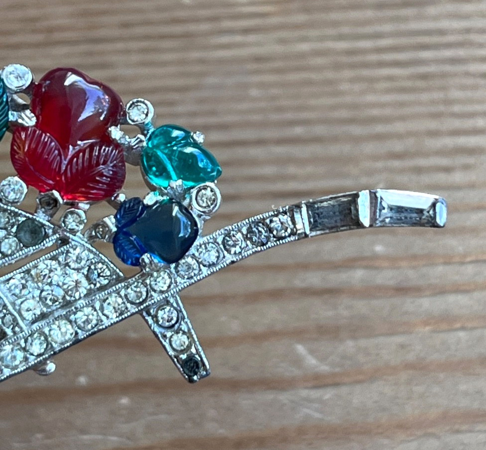 Crown Trifari Fruit Salad Flower Wheelbarrow Brooch Clip Alfred Philippe Deco
