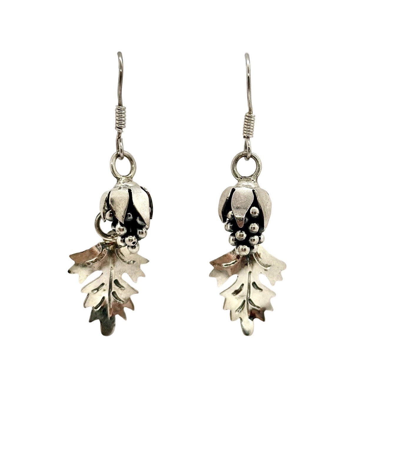 VINTAGE STERLING SILVER EARRINGS BUNCH OF GRAPES DANGLES Made In Mexico 925
