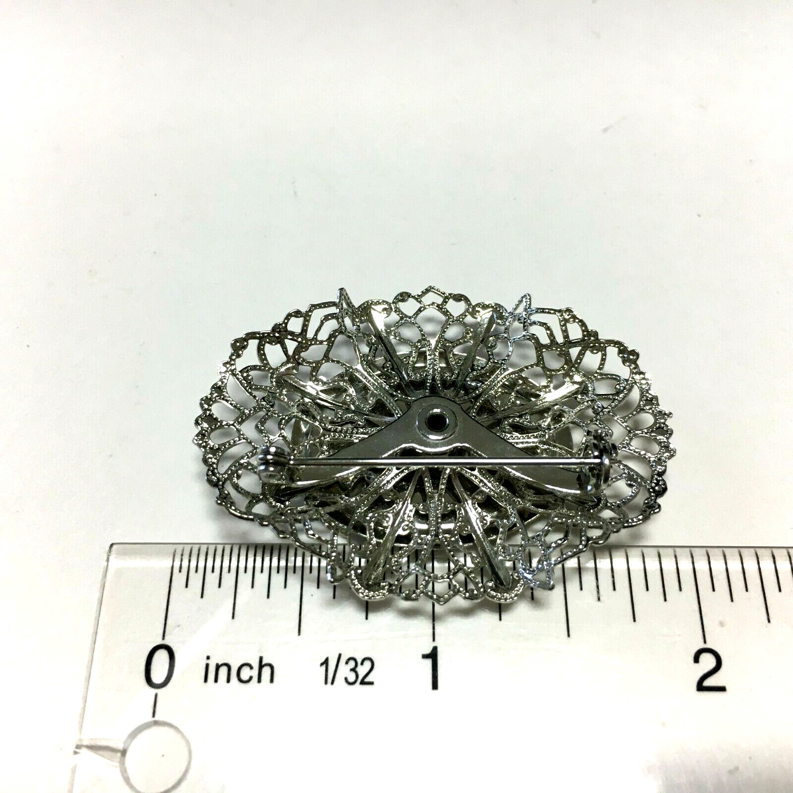 Vintage New Zealand Paua Shell ABALONE Brooch Oval Silver PL Lacy Bezel L54k