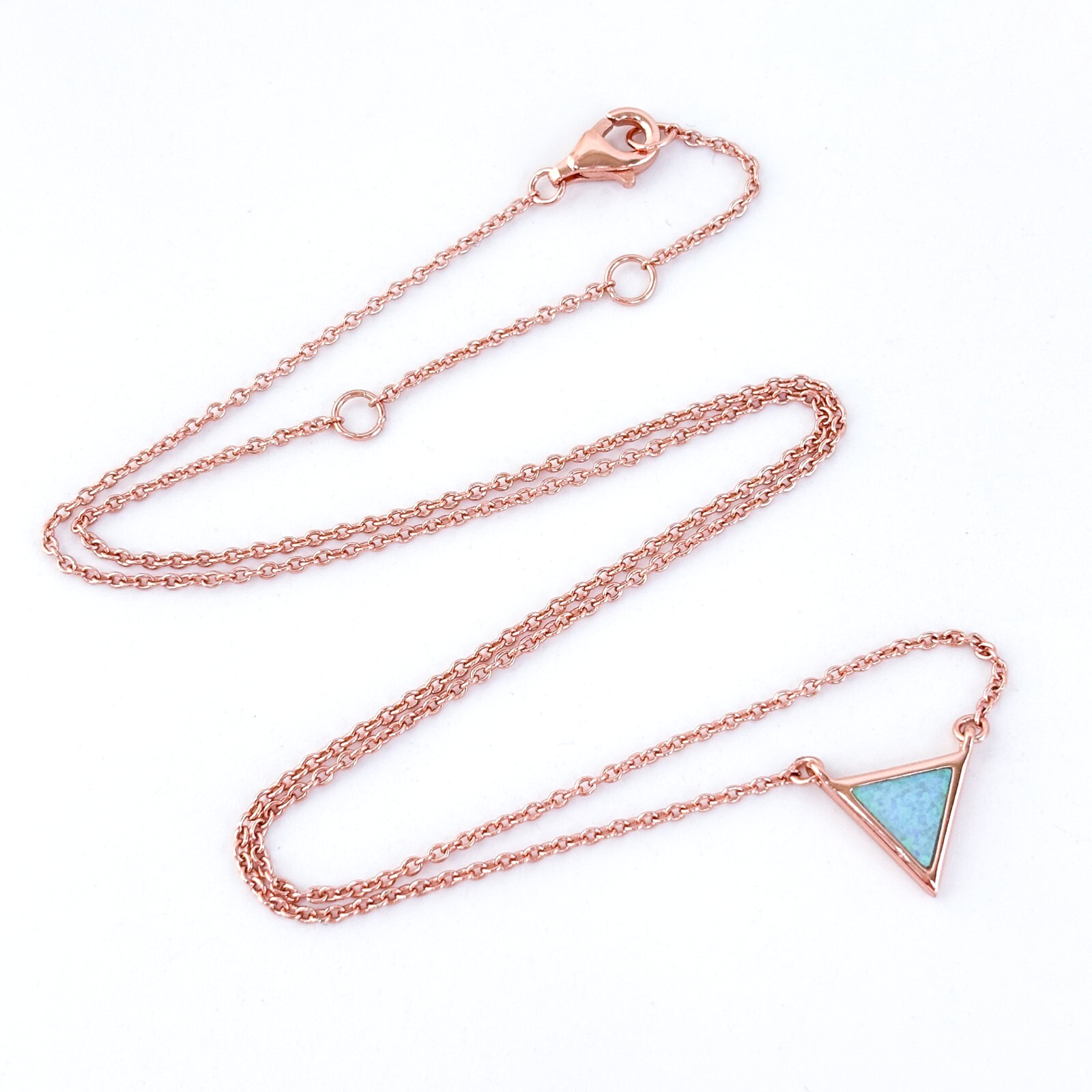 Rose Gold Tone Opal Triangle Pendant Necklace | Vintage Sterling Silver 925