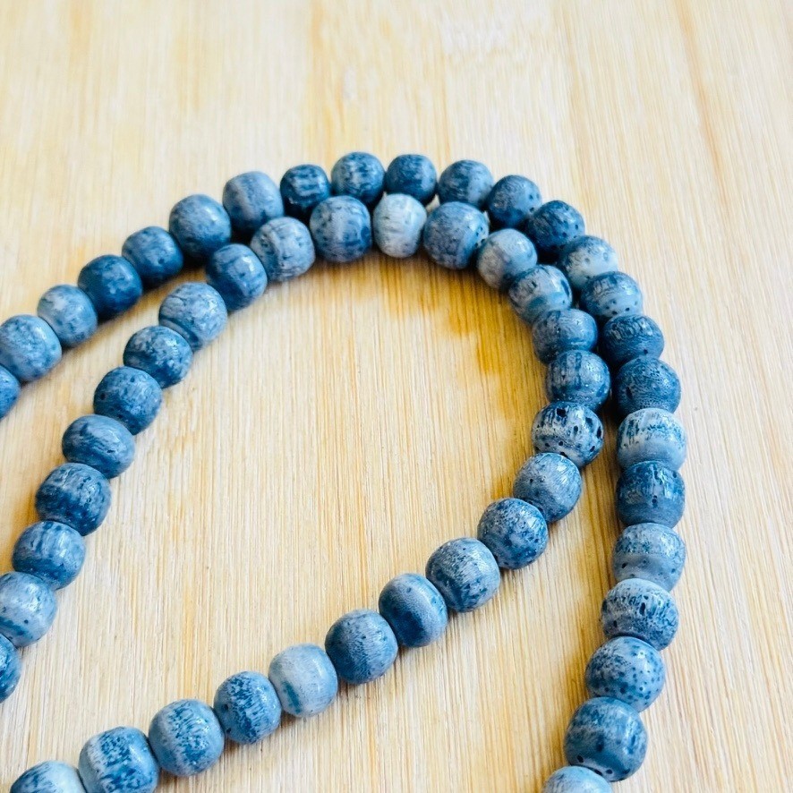 VTG Blue Sponge Coral Beaded Necklace BOHO Genuine Real Round Beads 86g 30″