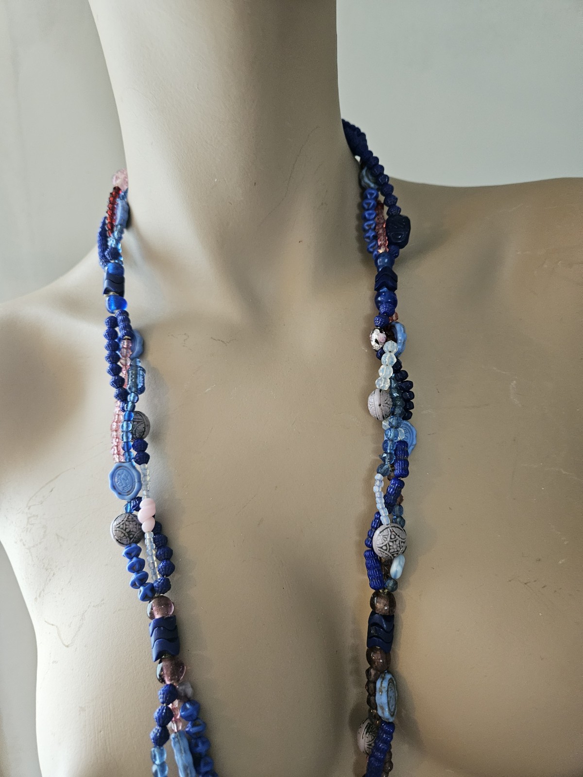 ANTIQUE NEIGER 1920s ART Deco BLUE GLASS BEAD Necklace