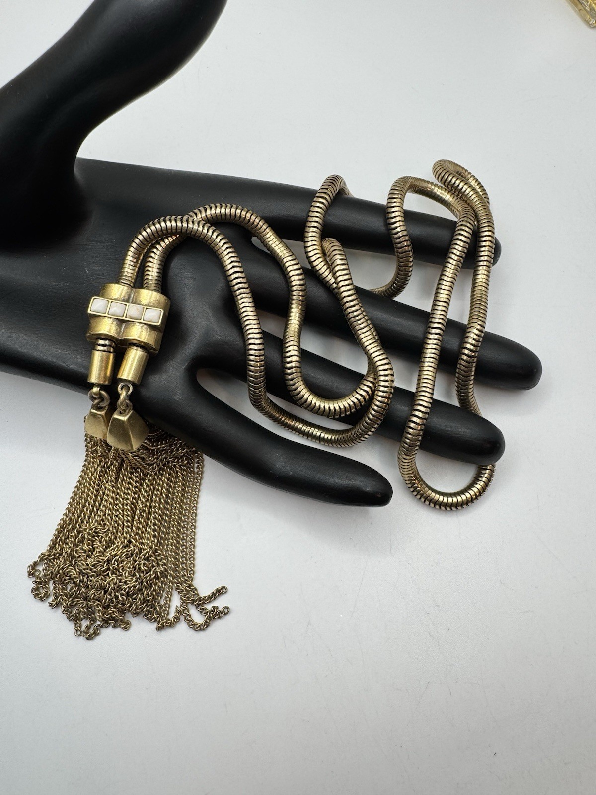 Stella & Dot Jacqueline Brazilian Chain Sliding Lariat Necklace w/Tassel