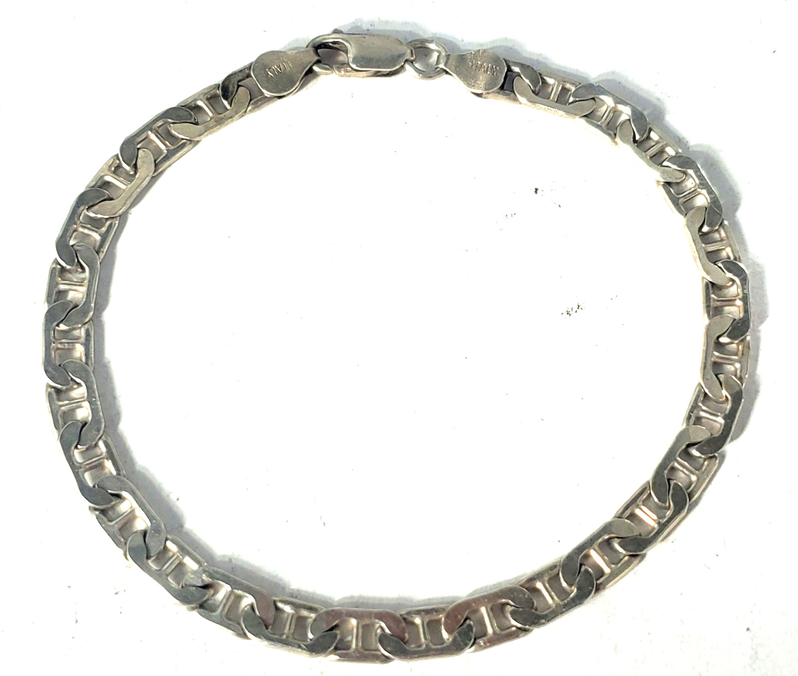 Vtg Sterling Silver Larger Size ITALY Mariner Anchor Chain Bracelet Lot 9-3/8″
