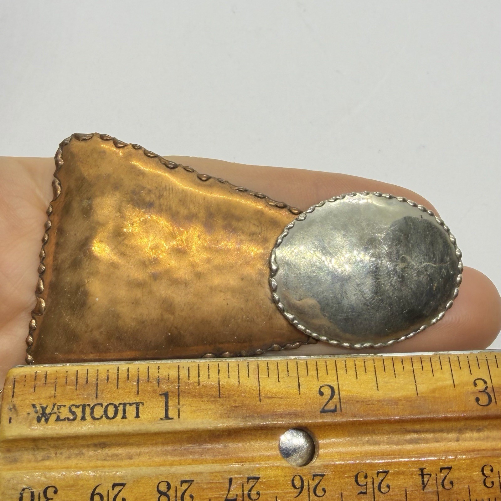 Vtg Big Artisan Mixed Metal Brutalist Statement Earrings Geometric Post Hammered