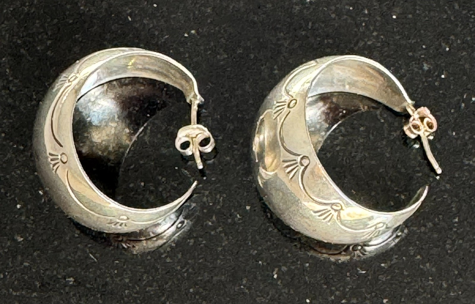 Vintage 925 Sterling Silver Wide Hoop Earrings Engraved Statement Bold