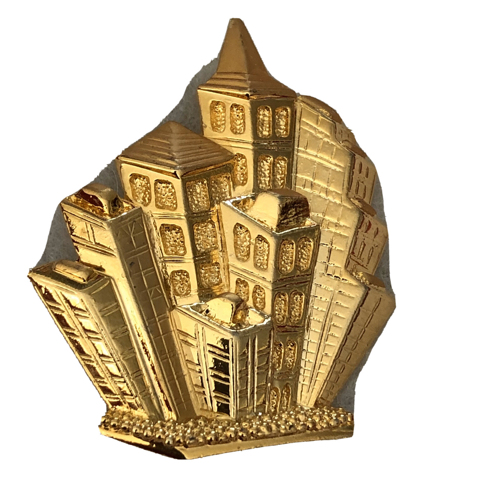 Vtg New York City Buildings Brooch Pin Skyscrapers Pin Park Lane 3D Gold Tone