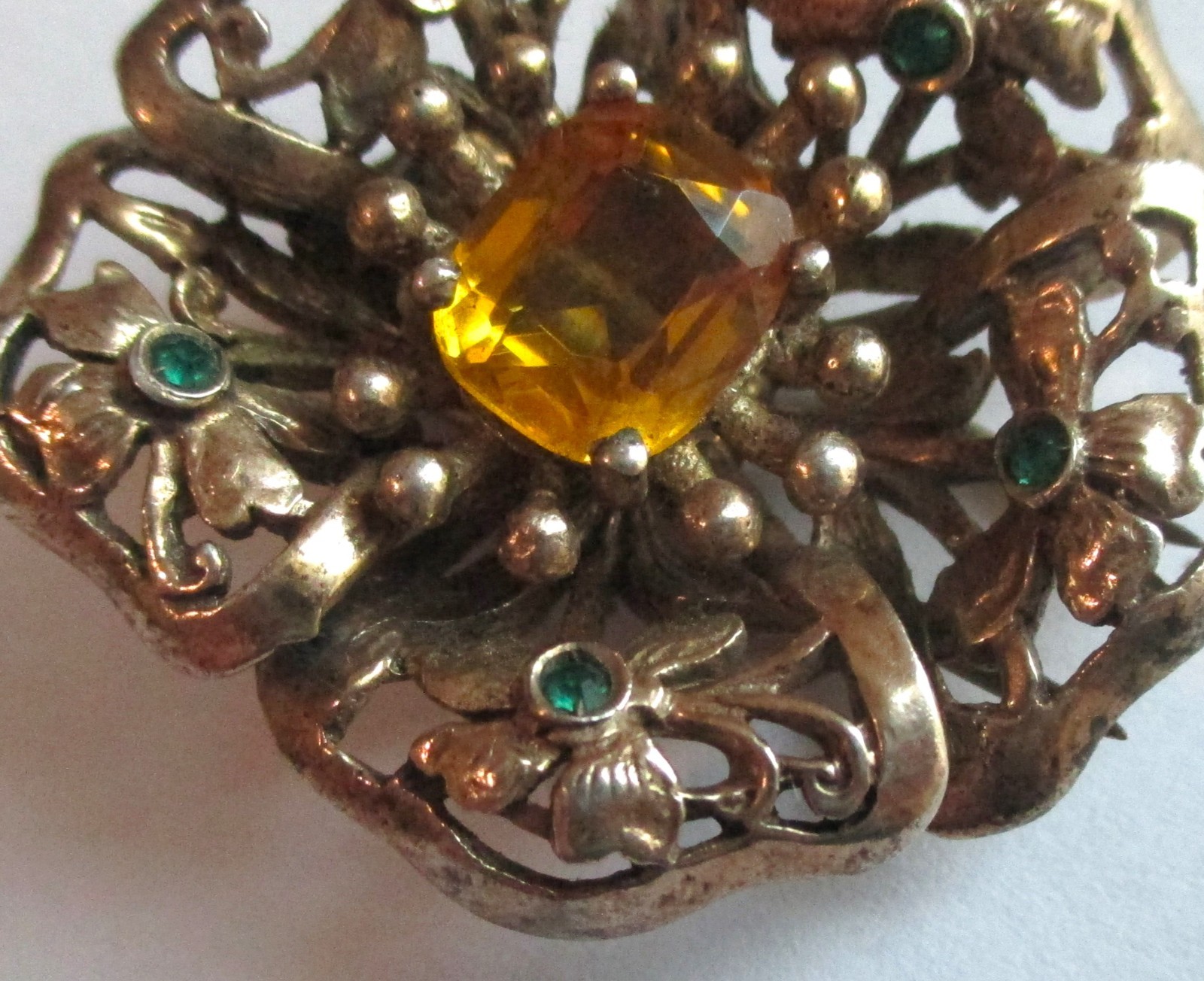 PAIR VINTAGE STERLING SILVER RHINESTONE FUR CLIP BROOCH GOLD WASH FLOWER LOT