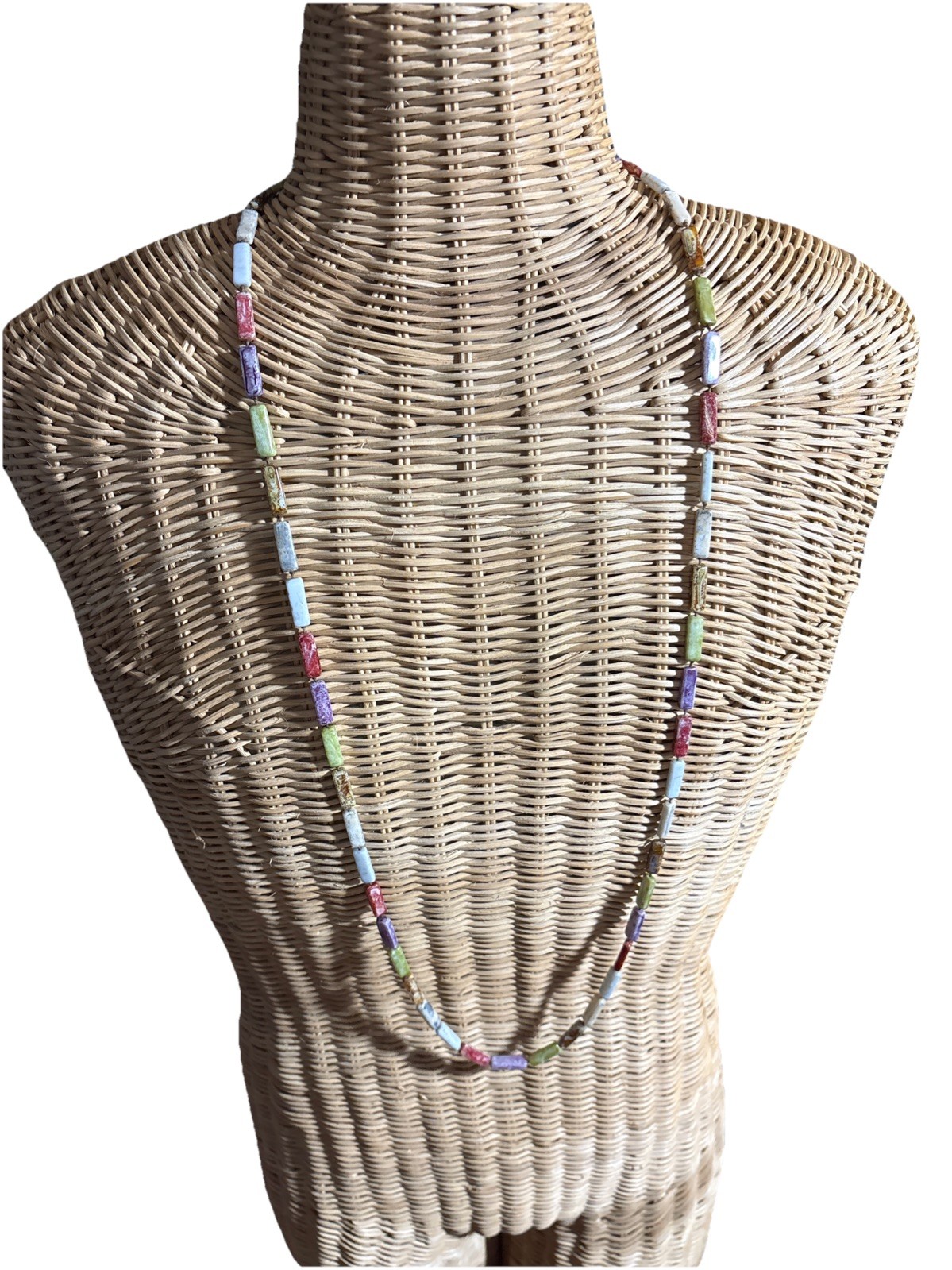 Vintage 48″ Pastel Multi Color Barrel Bead Necklace Long Strand