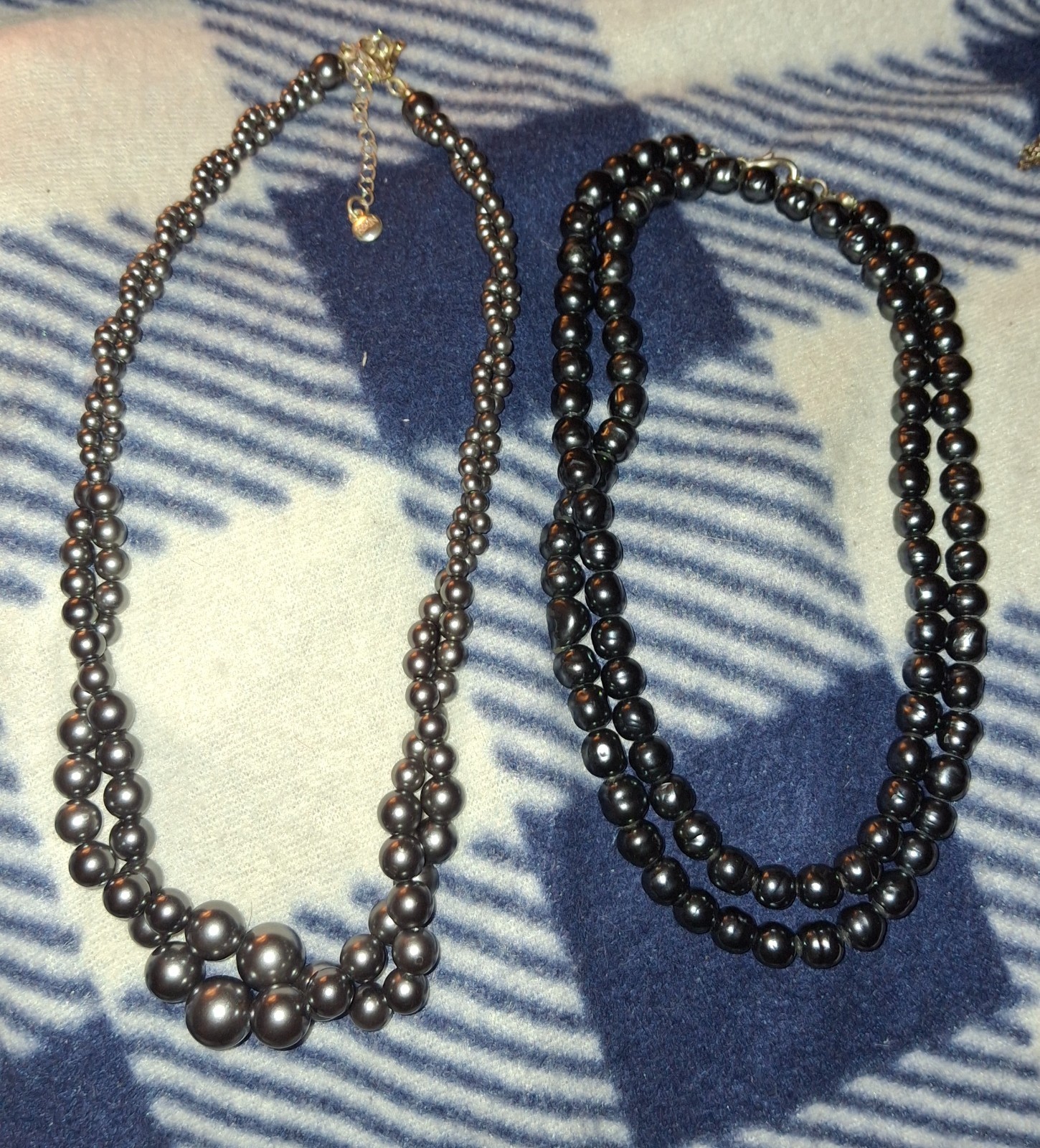 2 Vintage Strands Faux Pearls beads 1-rmn 1-unsigned 16in and 28 approx silvert