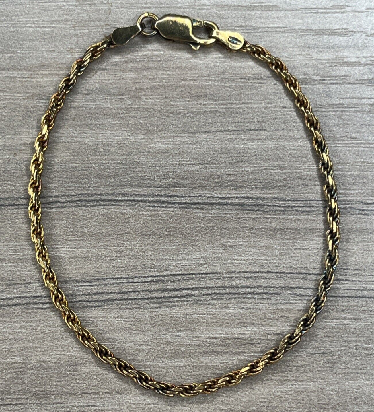 Vintage FB Italy Sterling 925 Gold Vermeil Wash Plated Rope Link Bracelet 6.75″