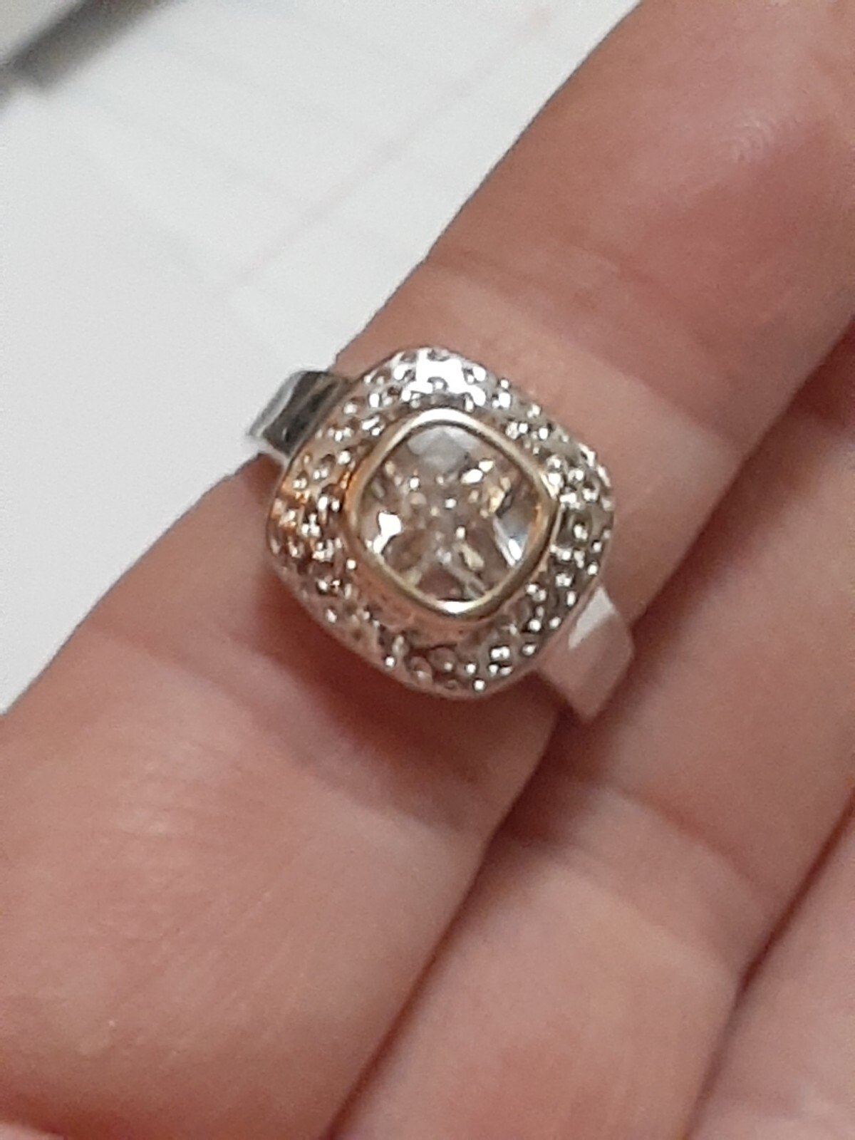 18K GE cocktail ring channel set cushion cut clear CZ stone size 8.5