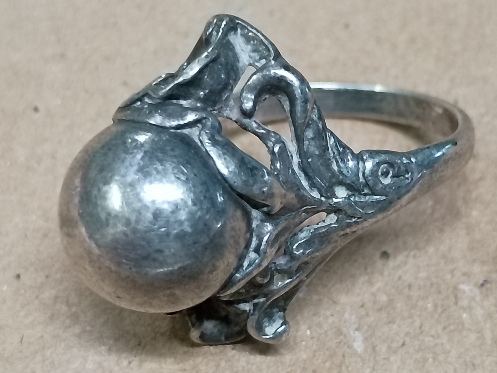 Jens Petersen Sterling Rose Poppy Flower Art Nouveau Ring 1900s Size 8