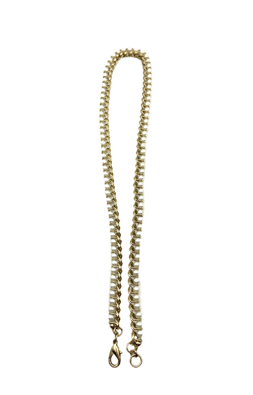 Vintage Gold Tone Faux Pearl Necklace Curb Linked Wire Wrapped 17” Costume GUC