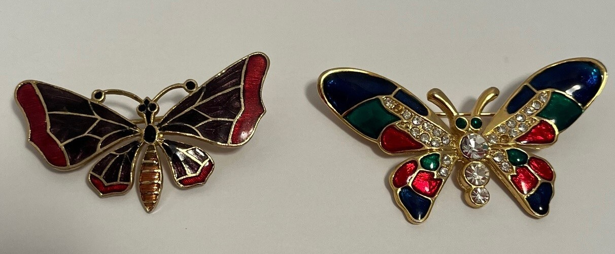 Butterfly Costume Jewelry Enamel Rhinestones Brooches Qty 8 Excellent