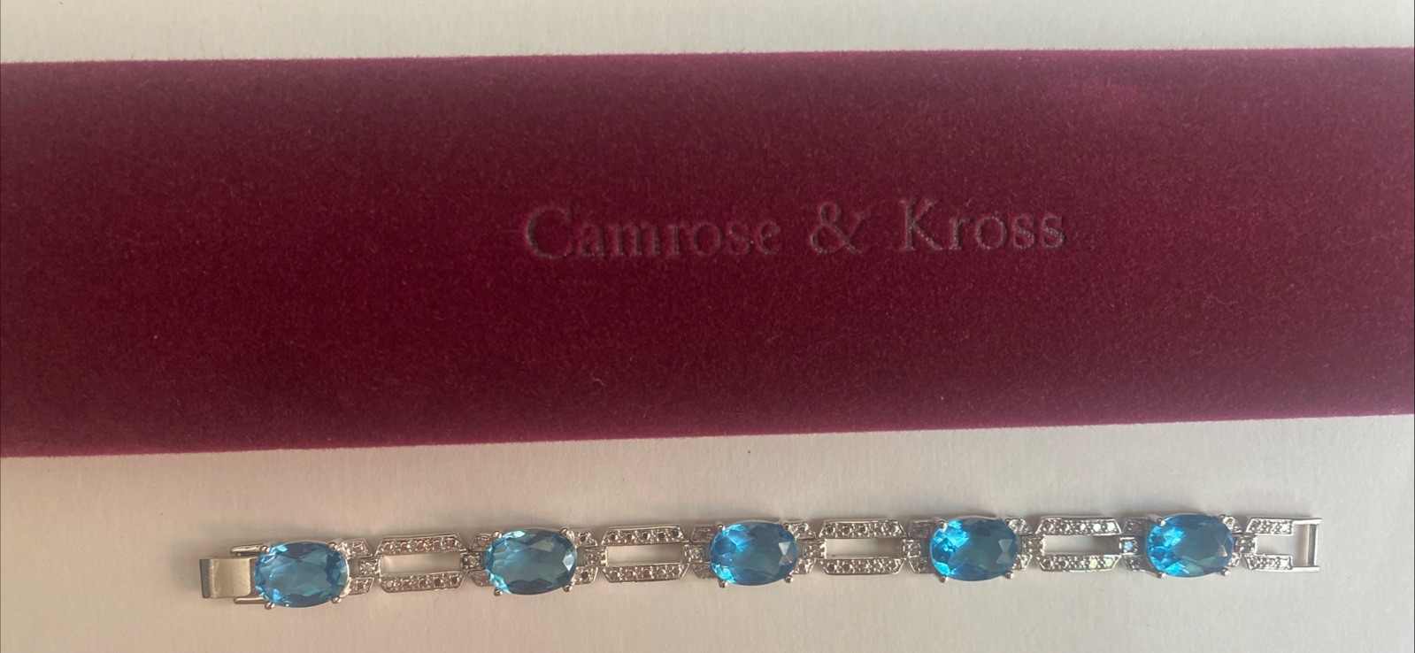 Camrose & Kross Jacqueline Kennedy Blue Topaz Silver Chain Link Bracelet JBK