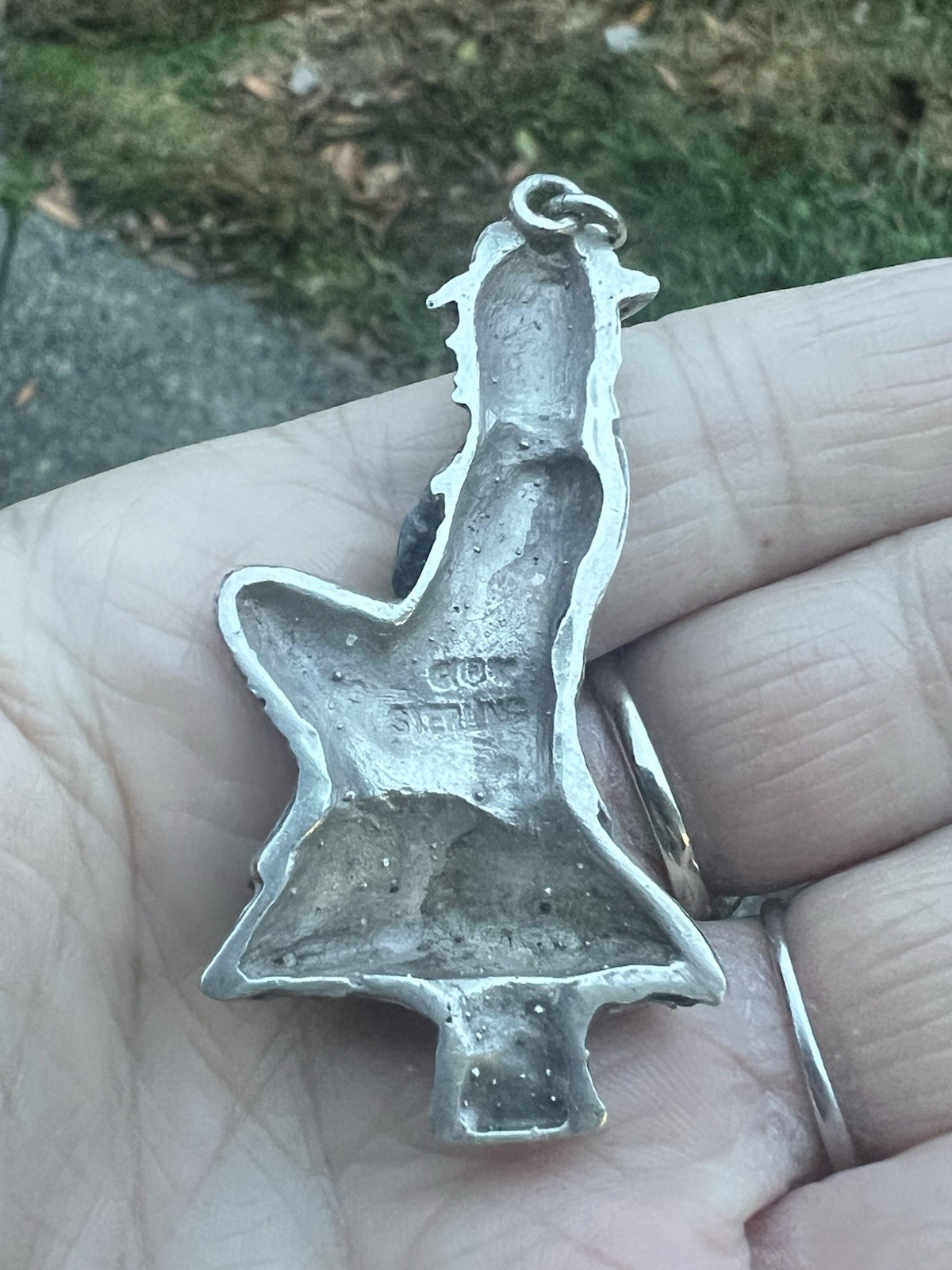 Vintage Sterling 925 Ornate Leprechaun Sitting on Toadstool Pendant 2 1/4″